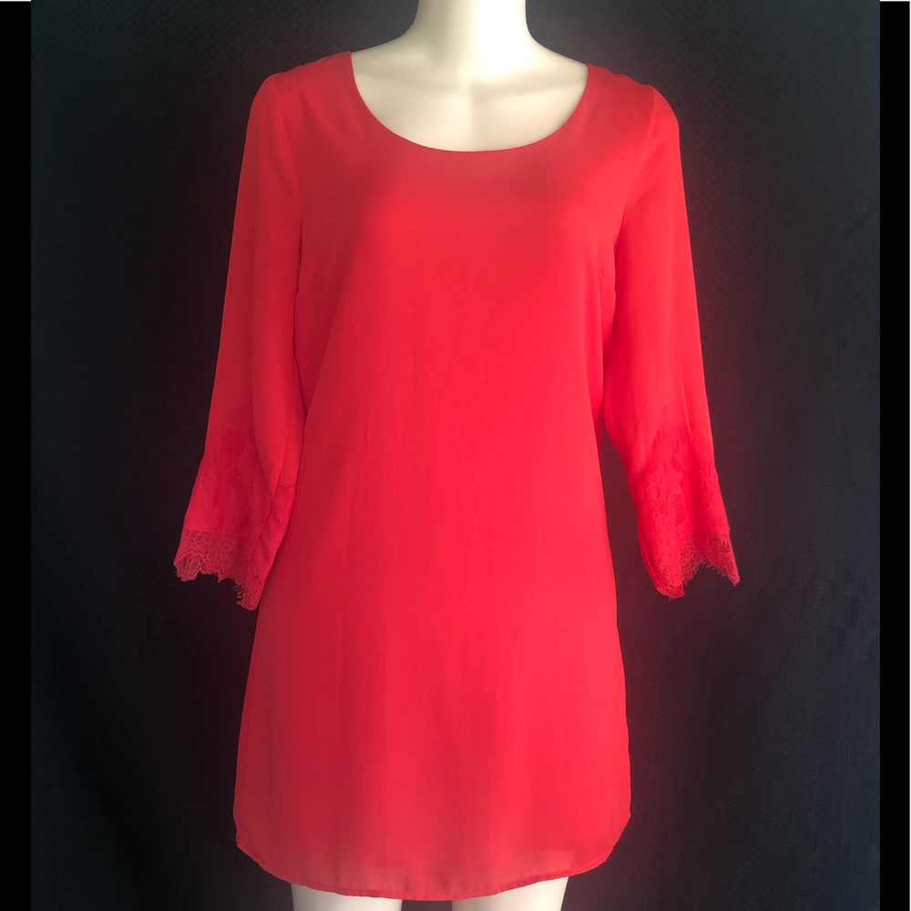 Skies Are Blue Red Dress XS woman Lace sleeve New